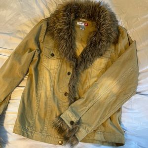 VINTAGE Y2K tan corduroy with fur detail juniors XL size.. fits like a medium